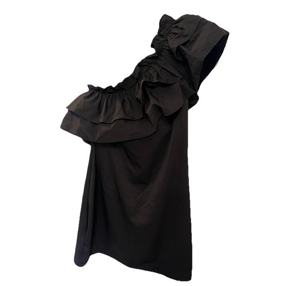 New H&M One Shoulder Mini Sheath Dress Medium Black Ruffle Trimmed LBD HOCO - Picture 1 of 6
